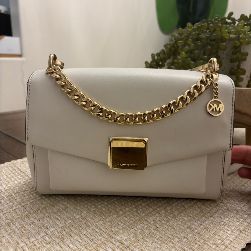 Michael Kors White and Gold Crossbody Bag